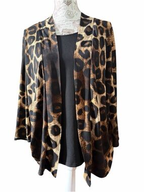 Susan Lawrence Leopard Print Open-Front Cardigan Top Size Small
